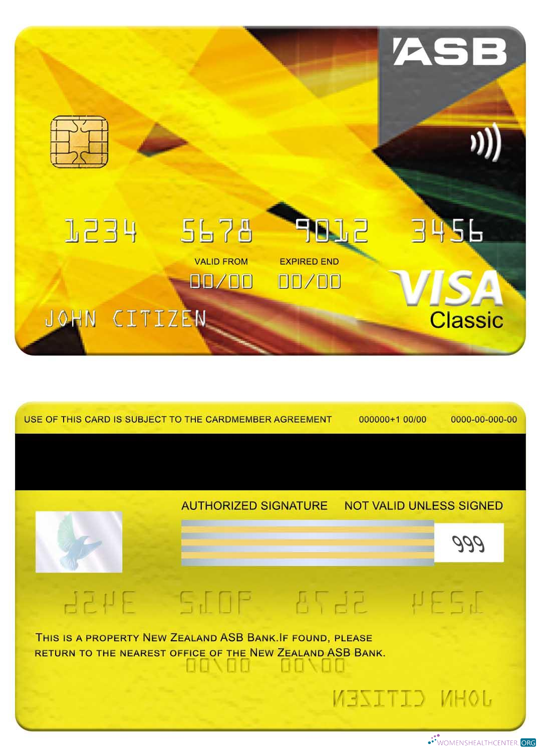 Download New Zealand ASB Bank visa classic card Photoshop template
